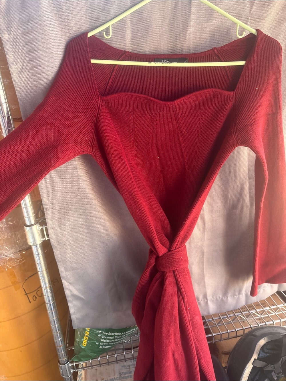 Off-the-Shoulder Tie-Front Sweater in Deep Red